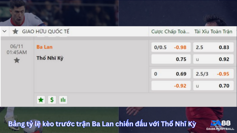 Nhận định trước trận Ba Lan vs Thổ Nhĩ Kỳ 01h45 ngày 11/06 2 Bảng tỷ lệ kèo trước trận Ba Lan chiến đấu với Thổ Nhĩ Kỳ