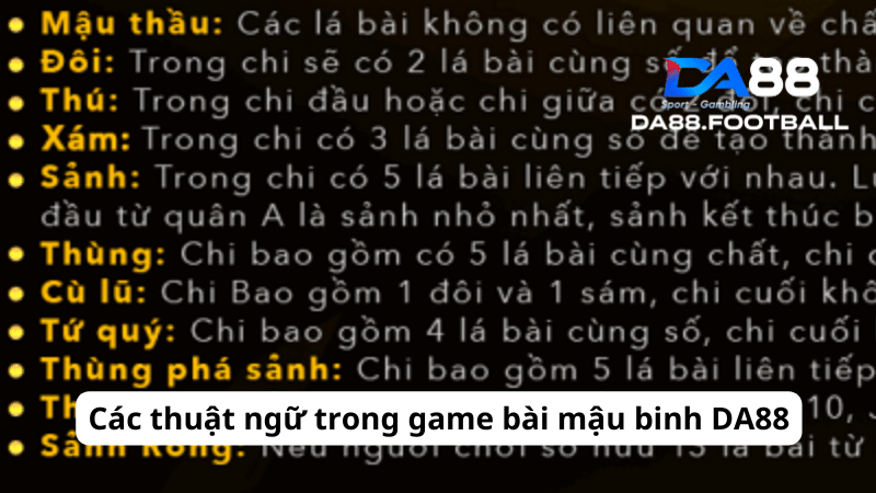 Mậu Binh DA88 - Săn thưởng khủng qua siêu phẩm cá cược trực tuyến 3 Tìm hiểu một số thuật ngữ phổ biến trong game bài Mậu Binh
